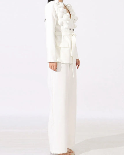 Flower Long Sleeve Blazer and Pants Set