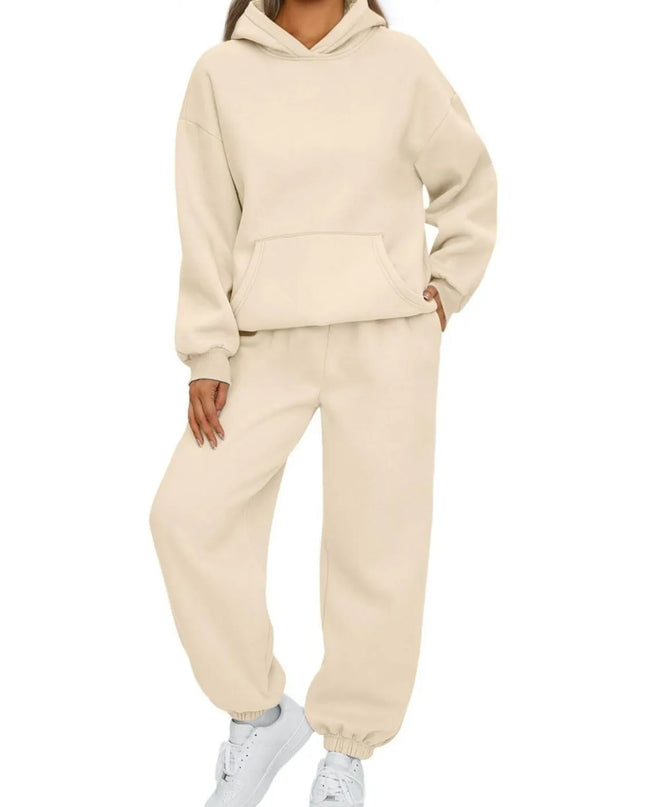 Full Size Kangaroo Pocket Hoodie and Joggers Set Plus Size Apricot