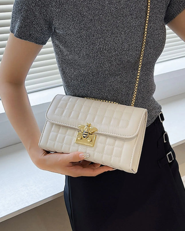 Quilted Chain Shoulder Bag Beige White One Size