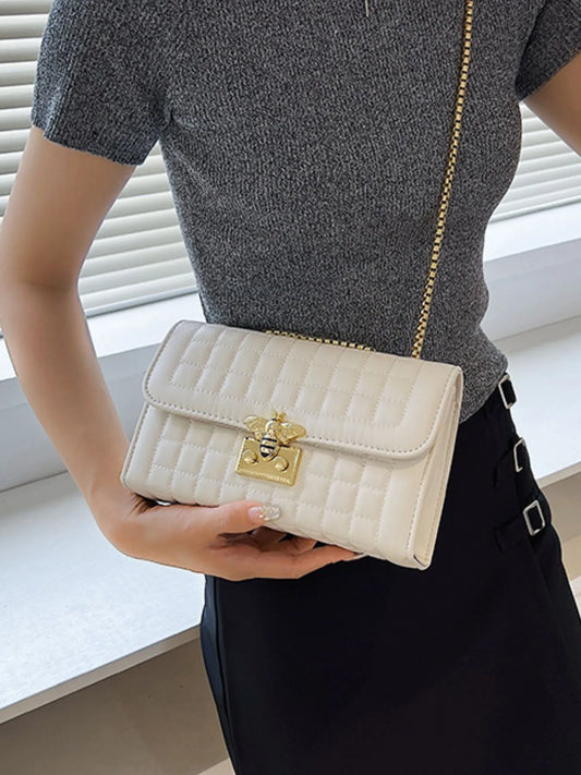 Quilted Chain Shoulder Bag Beige White One Size