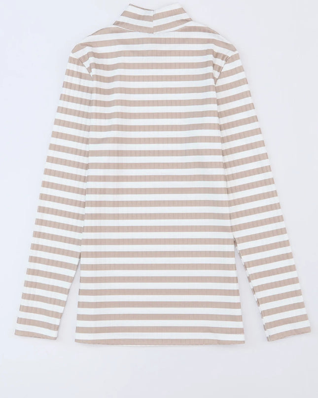 Striped Textured Knit Long Sleeve Tee