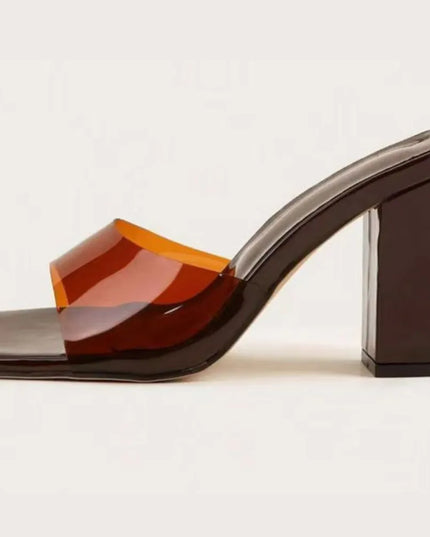 Square Toe Block Heels Sandals Brown
