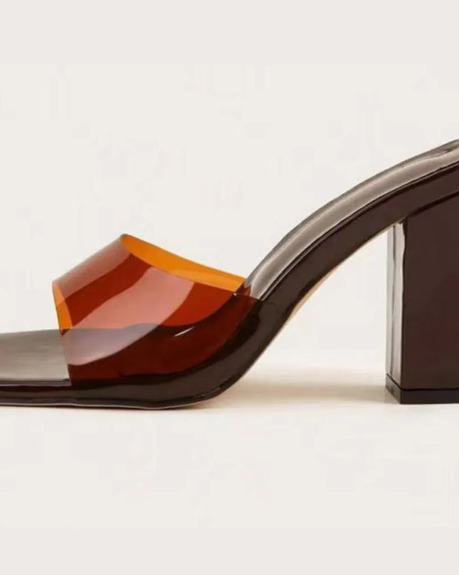 Square Toe Block Heels Sandals Brown