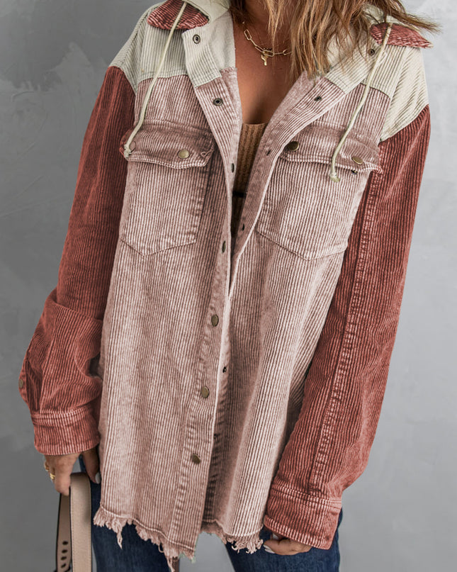 Snap Front Hooded Corduroy Shacket Blush Pink