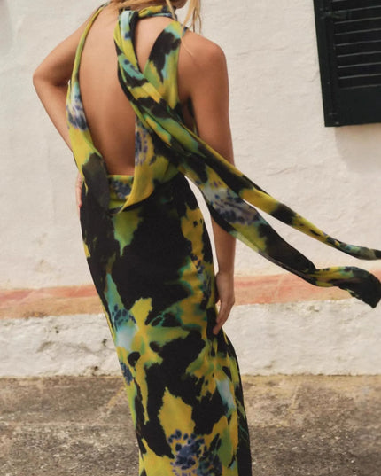 Tropical Print Sleeveless Maxi Dress
