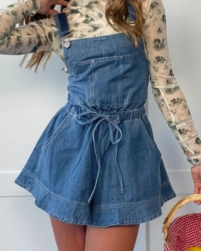 Wide Strap Square Neck Denim Overalls 