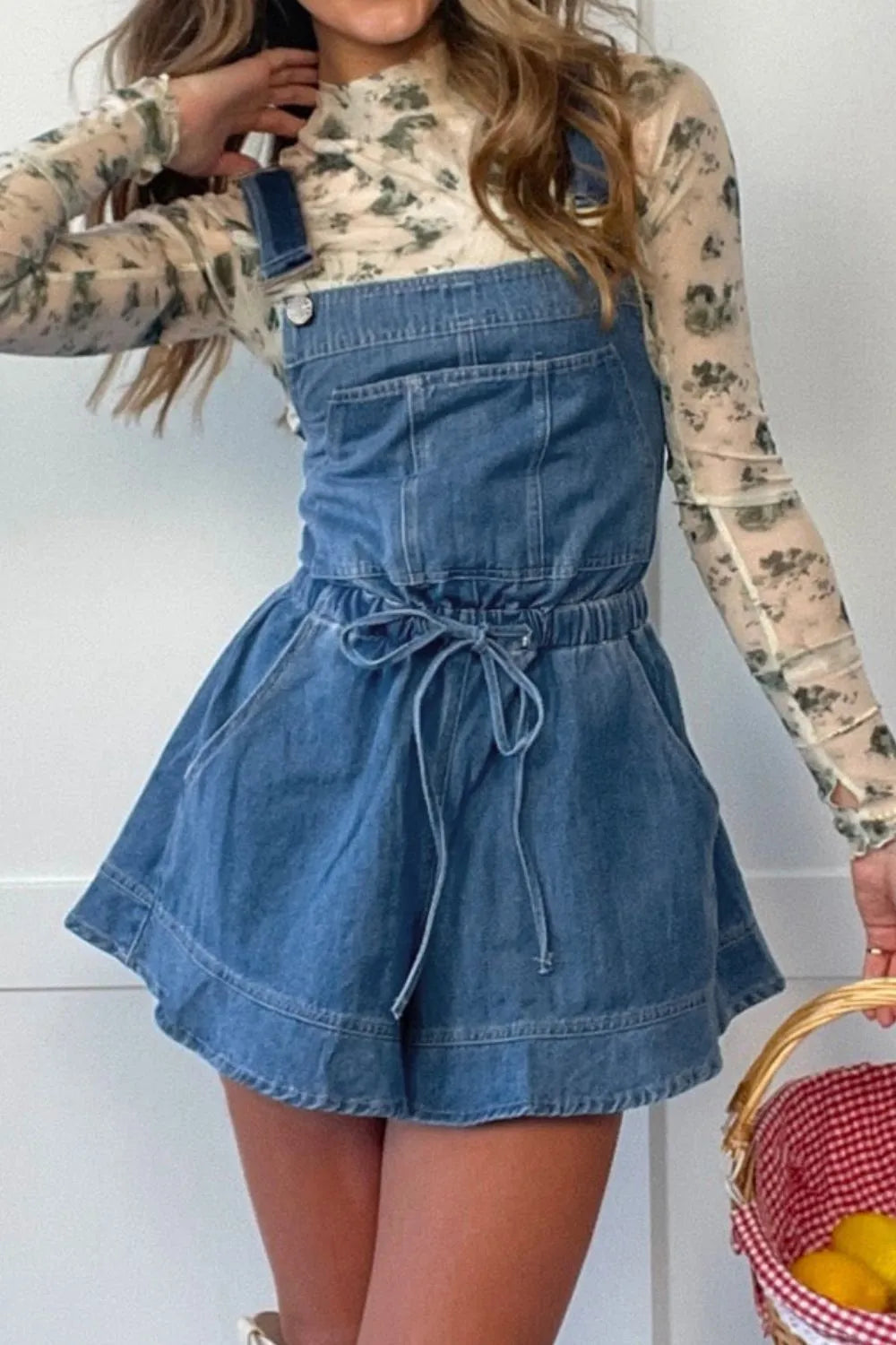Wide Strap Square Neck Denim Overalls 
