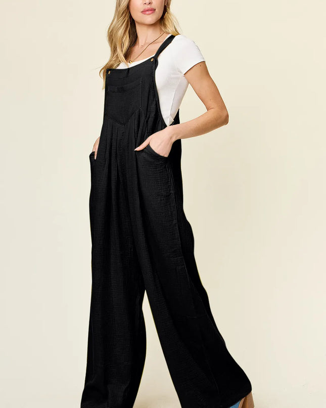 Double Take Full Size Texture Wide Strap Wide Leg Overall