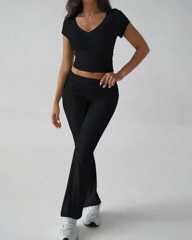 Devine V-Neck Top and Bootcut Leggings Set 