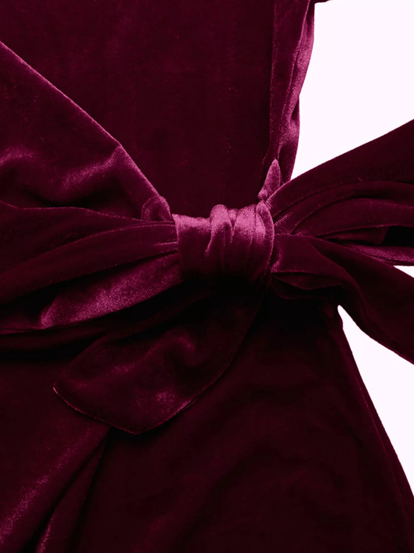 Velvet Slit Round Neck Long Sleeve Dress with Side Tie Detail