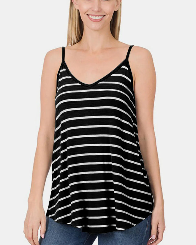 Zenana Striped V-Neck Curved Hem Cami
