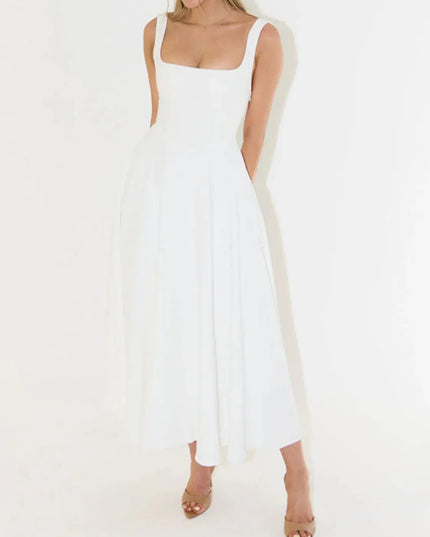 Square Neck Sleeveless Midi Dress