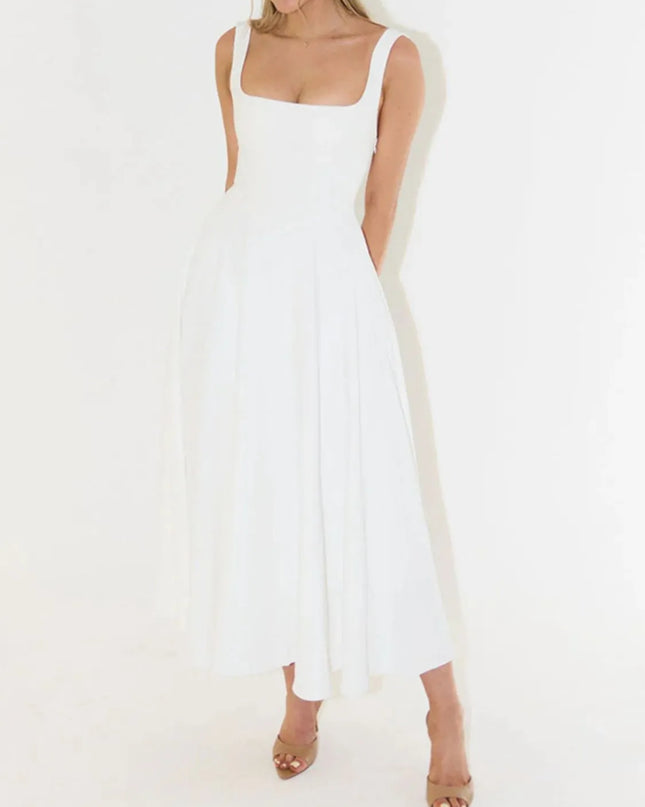 Square Neck Sleeveless Midi Dress