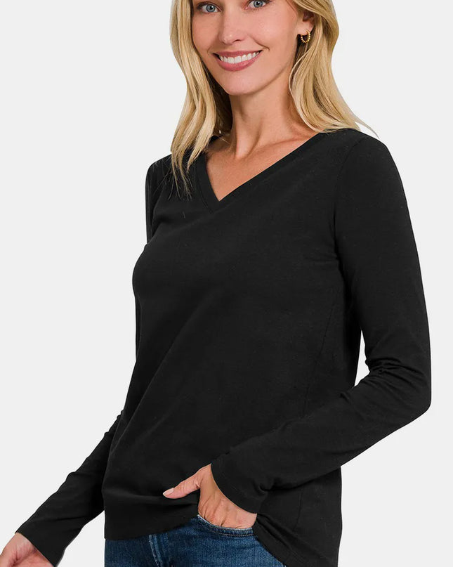 Zenana Full Size V-Neck Long Sleeve T-Shirt