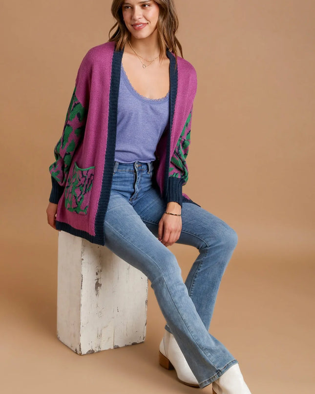 Umgee Animal Print Open Front Sweater Cardigan