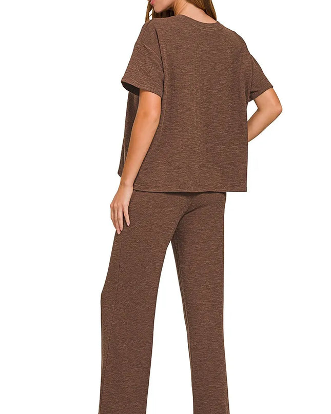 Zenana Slub Short Sleeve T-Shirt and Pants Set