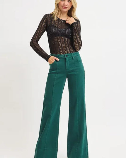 RISEN Full Size Tummy Control Mid Rise Wide Leg Jeans Plus Size