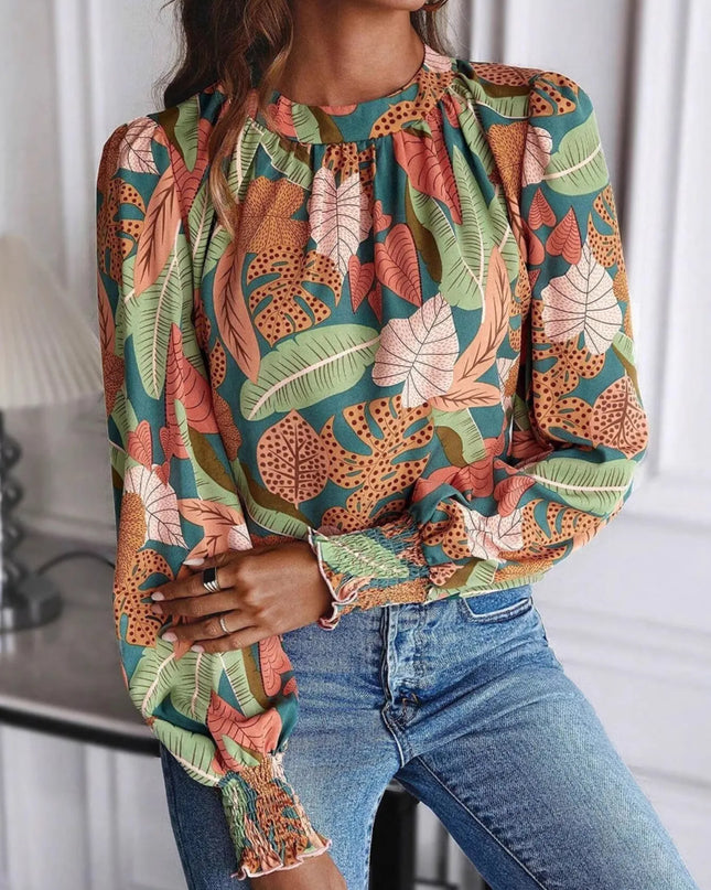 Tropical Print Long Sleeve Blouse