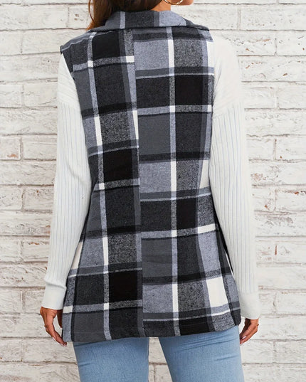 Plaid Button Down Vest Coat