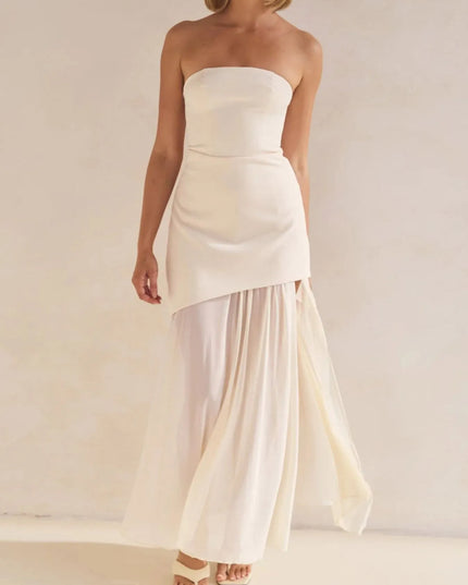 Layered Slit Tube Maxi Dress Off-white