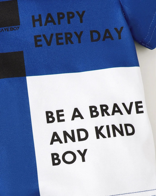 Children's Letter Round Neck Top and Denim Shorts Set