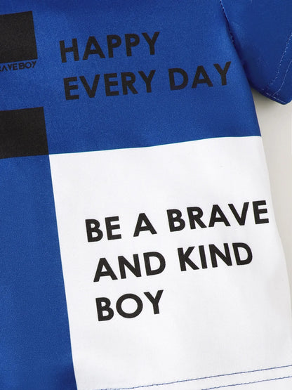 Children's Letter Round Neck Top and Denim Shorts Set