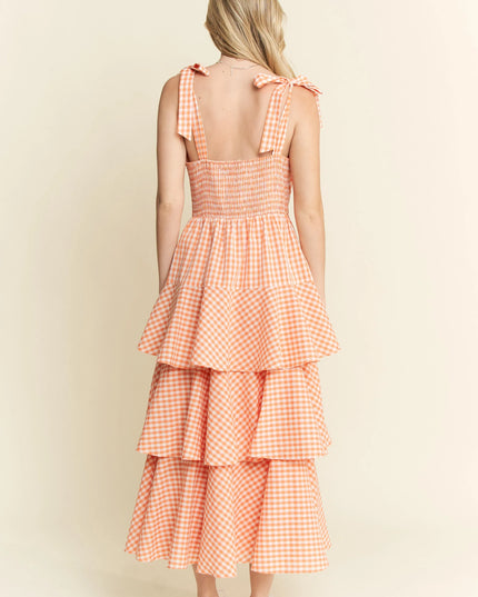 Jade By Jane Sleeveless Gingham Print Tiered Midi Dress