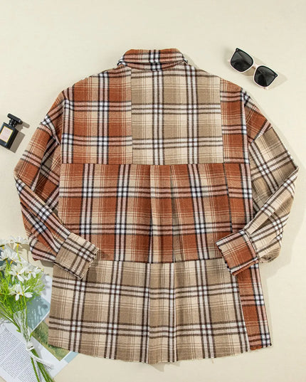 Plaid Snap Down Dropped Shoulder Shacket