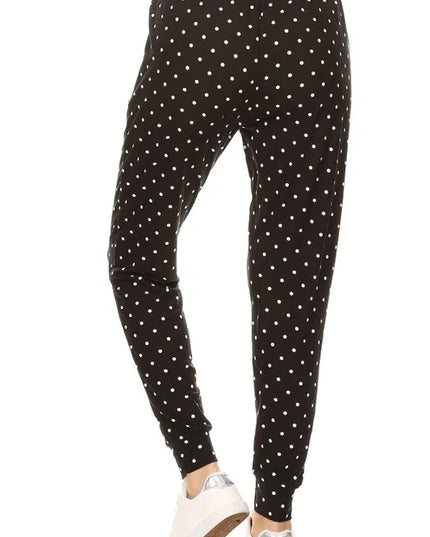 Leggings Depot Full Size Buttery Soft Polka Dot Joggers with Drawstring Plus Size