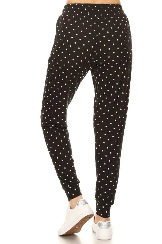 Leggings Depot Full Size Buttery Soft Polka Dot Joggers with Drawstring Plus Size