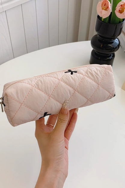 Bow Embroidered Quilted Storage Bag Blush Pink One Size