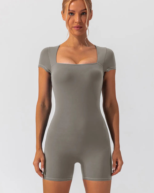 Square Neck Cap Sleeve Active Romper 