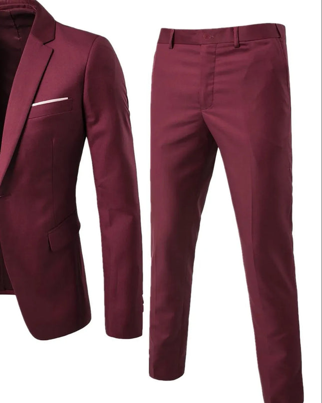 Men's Full Size Slim Fit One Button Top and Pants Two-Piece Blazer Set Plus Size