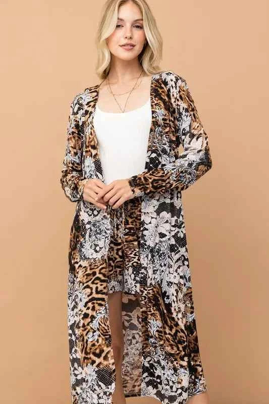 And The Why Animal Print Kimono and Shorts Set