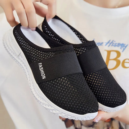 Round Toe Mesh Slip-On Sneakers Black