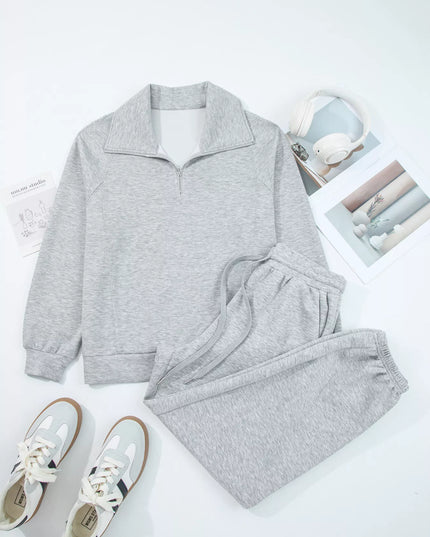 Zip Collar Long Sleeve Top and Drawstring Pants Set