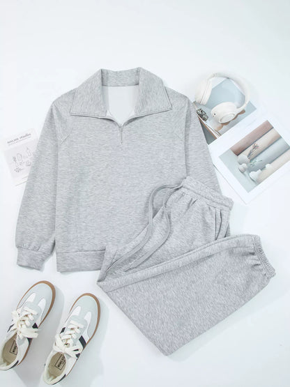 Zip Collar Long Sleeve Top and Drawstring Pants Set