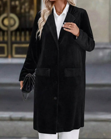 Lapel Collar Long Sleeve Longline Coat