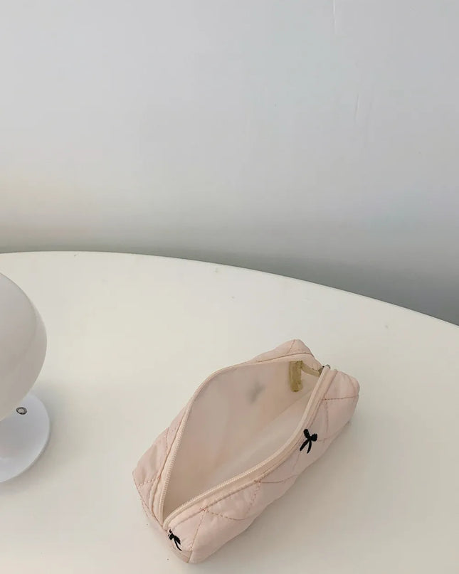 Bow Embroidered Quilted Storage Bag