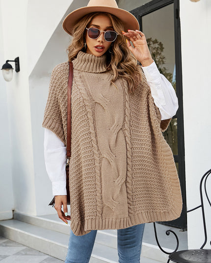 Cable-Knit Turtleneck Slit Sweater