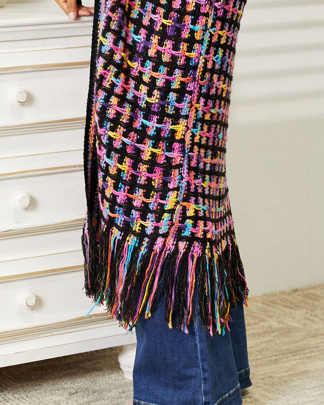 Angel Wings Full Size Multicolored Open Front Fringe Hem Cardigan