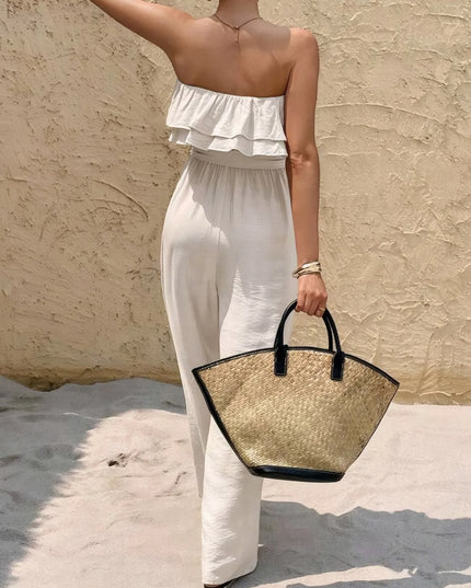 Off-Shoulder Ruffled Wide Leg Jumpsuit