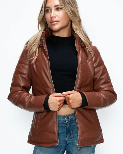 How Dare U Pocketed Zip Up Puffer Jacket with Removable Hood