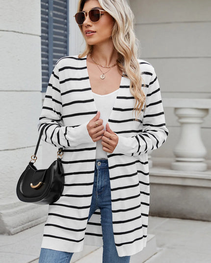 Striped Open Front Cardigan with Relaxed Fit 
