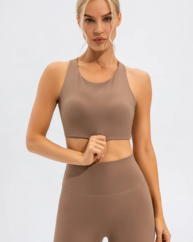 Round Neck Cutout Cropped Active Tank 