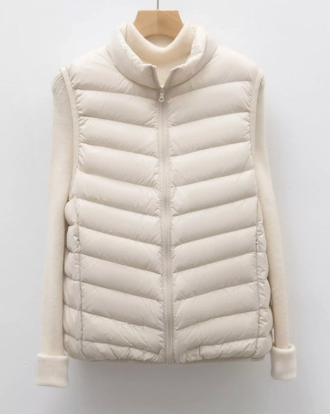 Quilted Zip Up Turtleneck Vest Coat Ivory