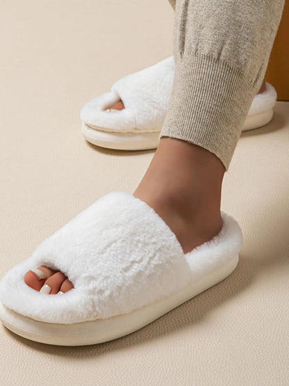 Fluffy Open Toe Comfort Slippers White