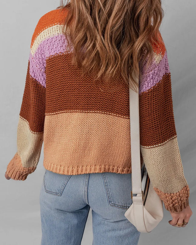 Colorblock Striped Round Neck Sweater