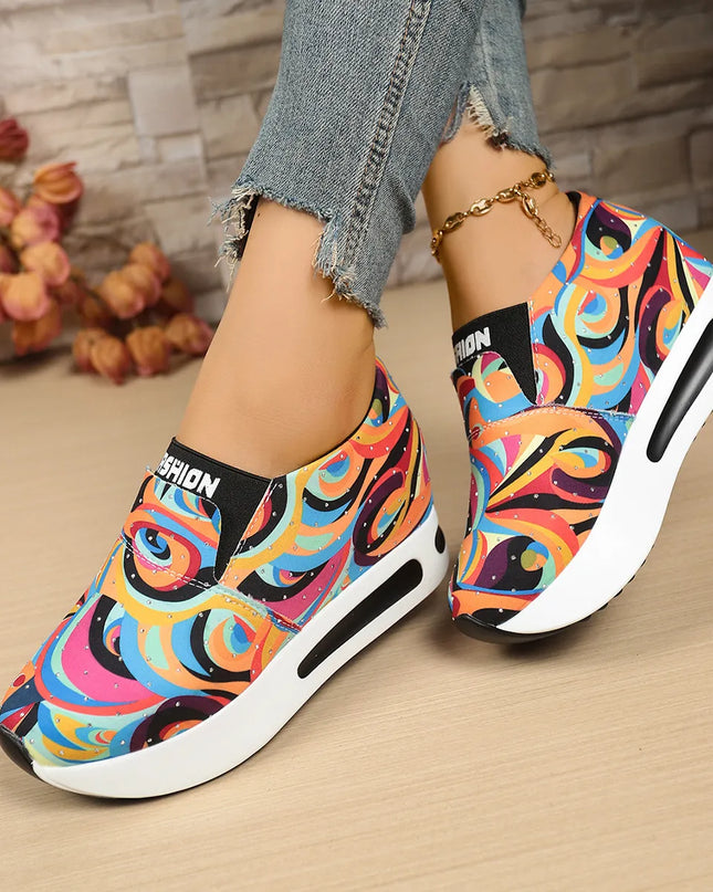 Colorful Abstract Pattern Platform Sneakers