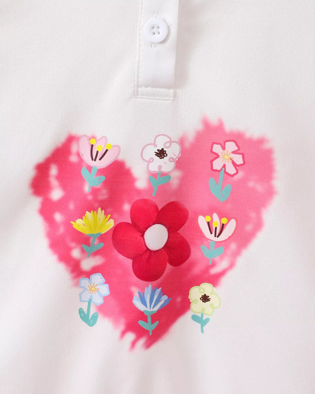 Children's Floral Heart Graphic Buttoned Hoodie